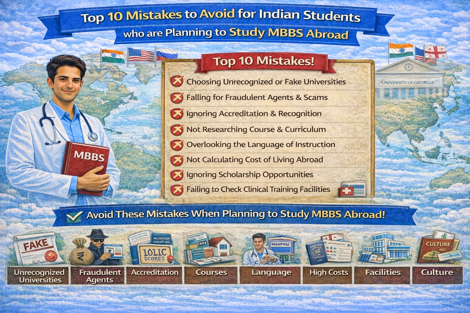 Top 10 Mistakes to avoid for Indian Students who are planning to Study MBBS Abroad